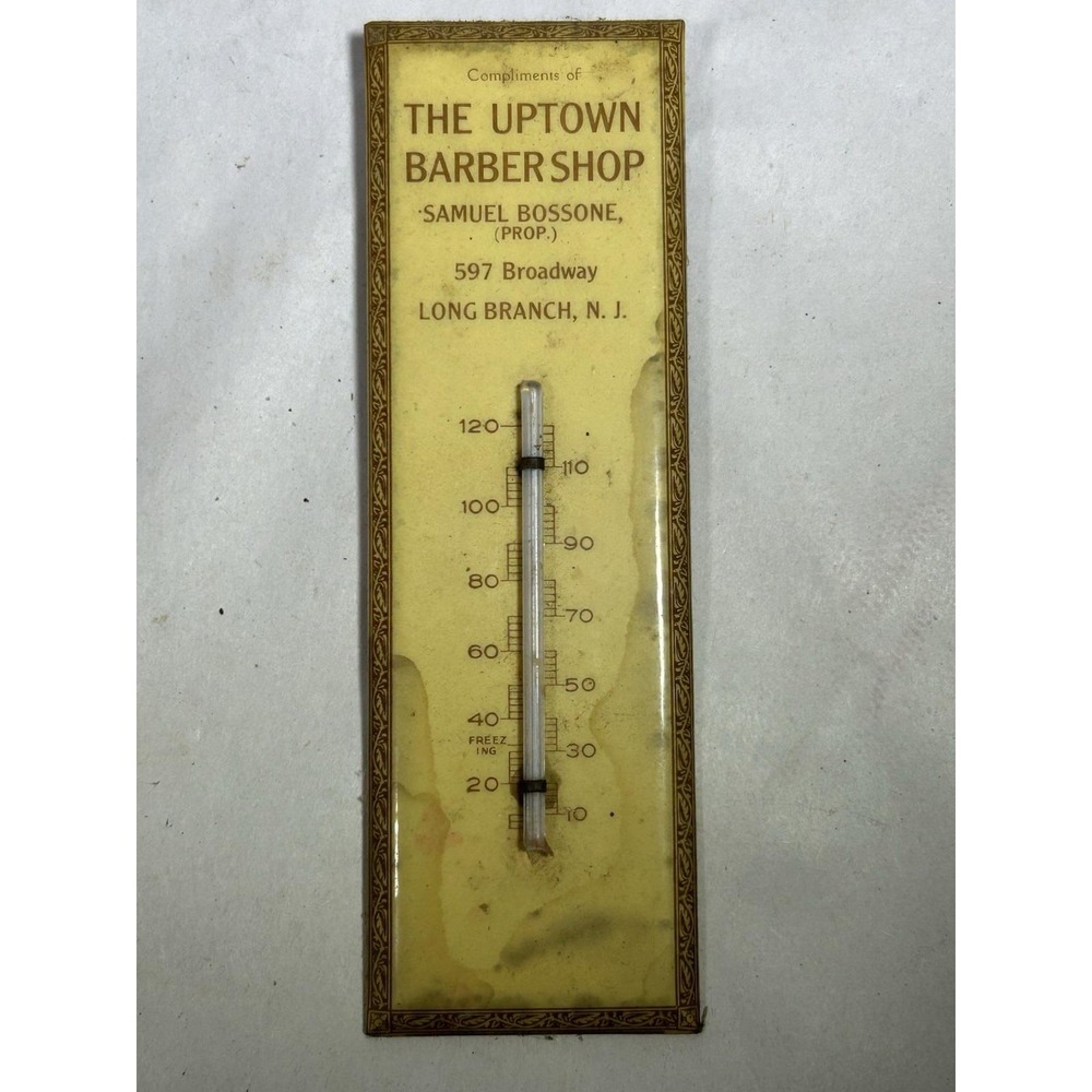 VTG The Uptown Barbershop Samuel Bossone Long Branch NJ Thermometer Advertising